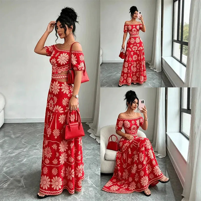Women's Off-Shoulder Floral Cutout Maxi Dress