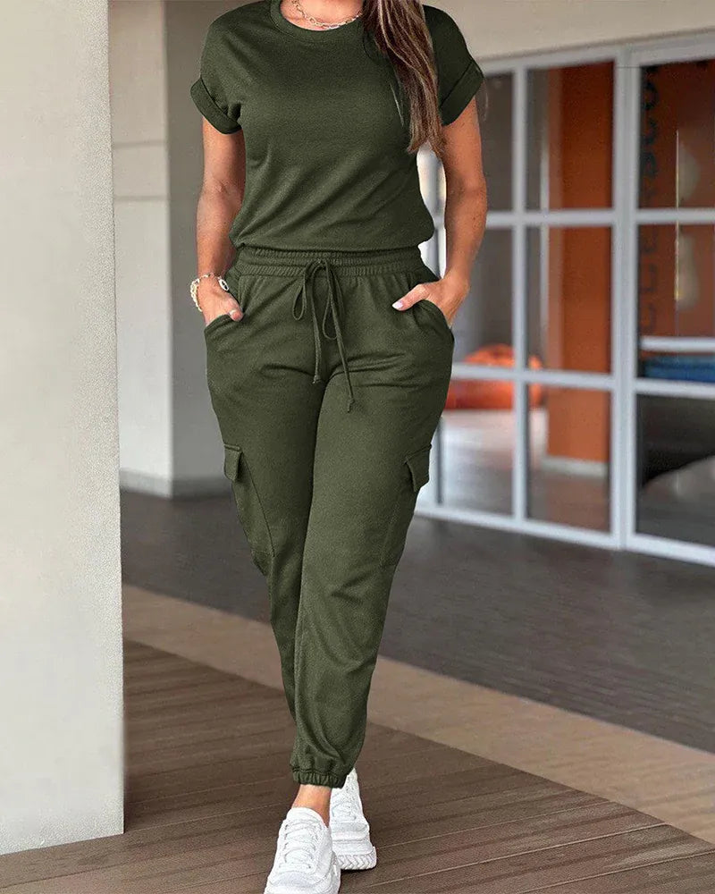 Women’s Casual Cargo Jogger Pants Set