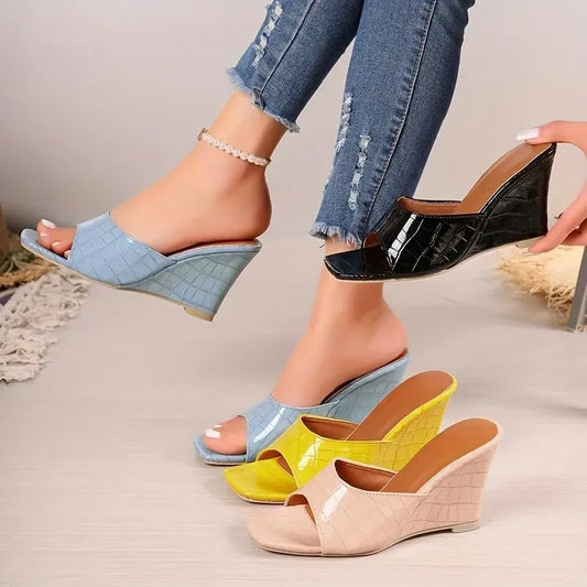 Women’s Square Toe Slip-On Wedge Mule Sandals