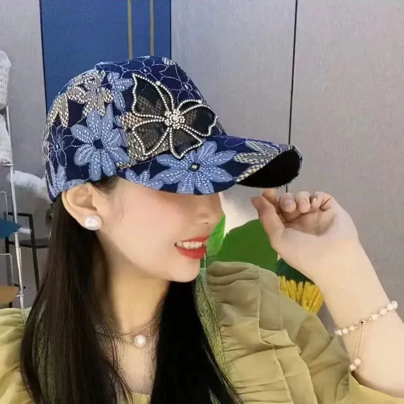 Women’s Lace Butterfly Rhinestone Baseball Cap