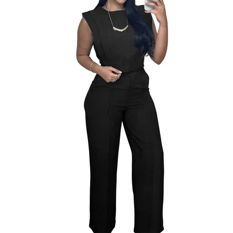 Women’s Sleeveless Crop Top & Wide-Leg Pants Set