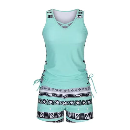 Women's Printed Tankini Swimsuit Set with Shorts
