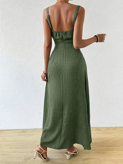 Women's Tie-Front Square Neck Maxi Dress