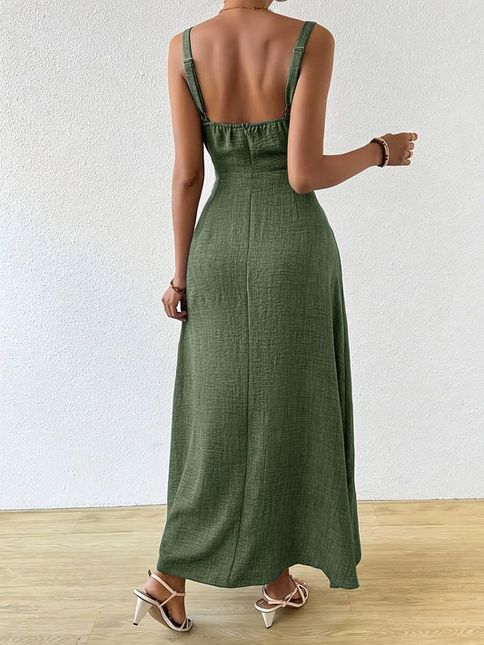 Women's Tie-Front Square Neck Maxi Dress