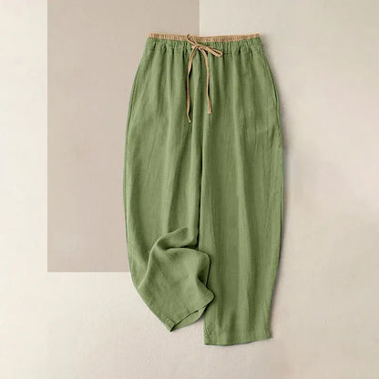 Casual Drawstring Cotton-Linen Pants with Pockets