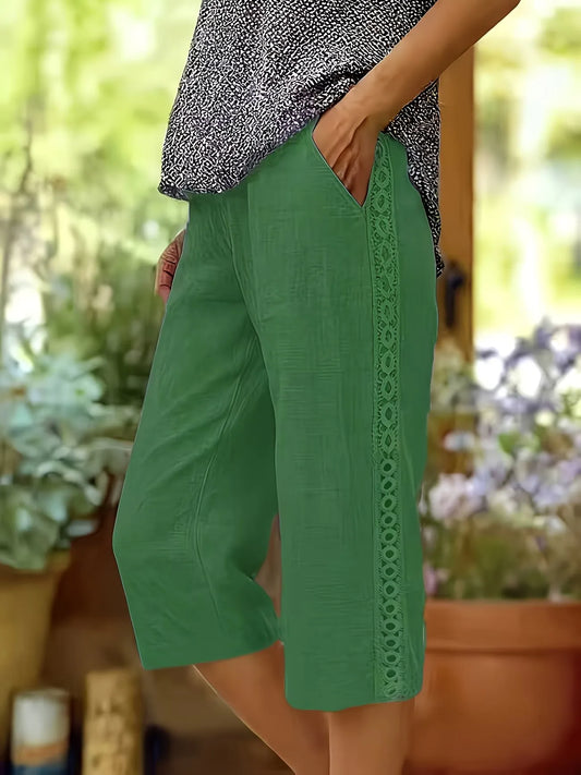 Women's Casual Straight Crop Pants with Side Lace Detail
