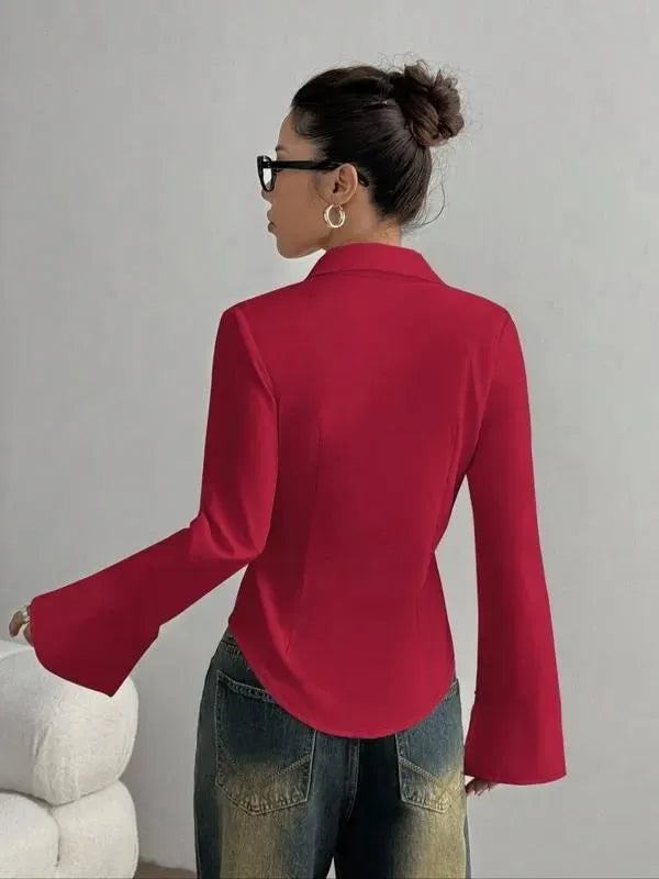 Women's Fitted Button-Up Long Sleeve Shirt