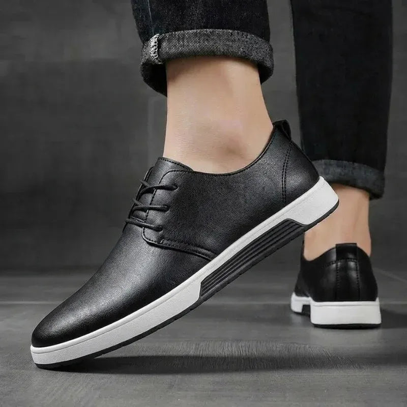 Men’s Casual Leather-Look Lace-Up Sneakers