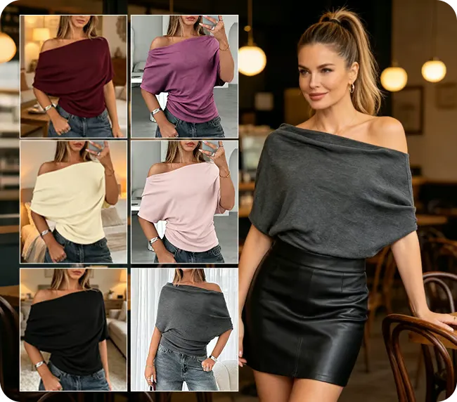 Women’s Draped Off-Shoulder Batwing Top