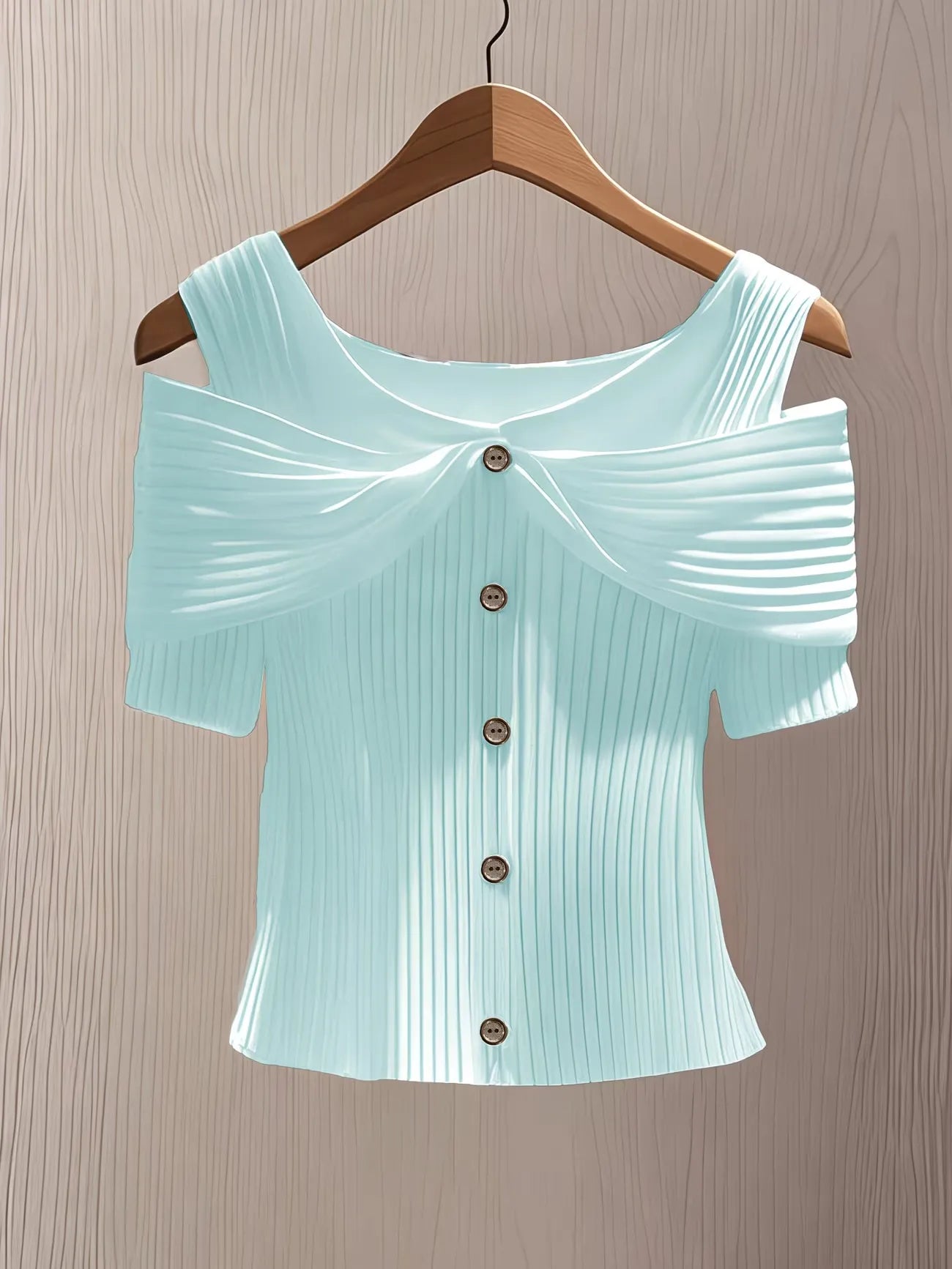 Women's Ribbed Off-Shoulder Button Front Slim Fit Top