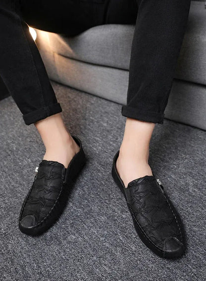 Men’s Casual Leather-Look Slip-On Loafers with Zipper