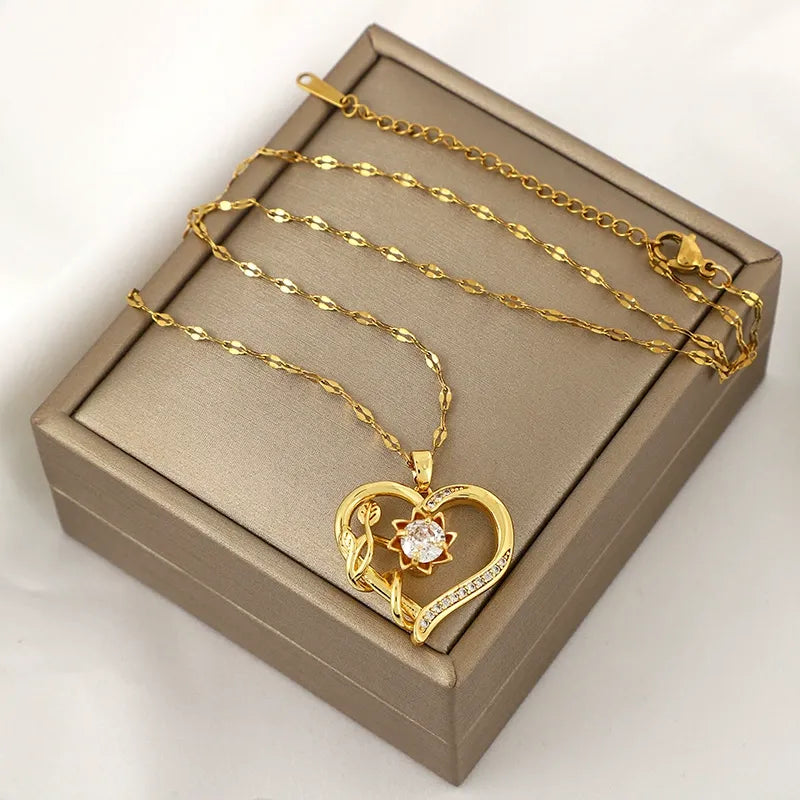 Heart-Shaped Cubic Zirconia Pendant Necklace