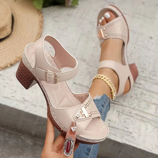 Women’s Perforated Buckle-Strap Block Heel Sandals