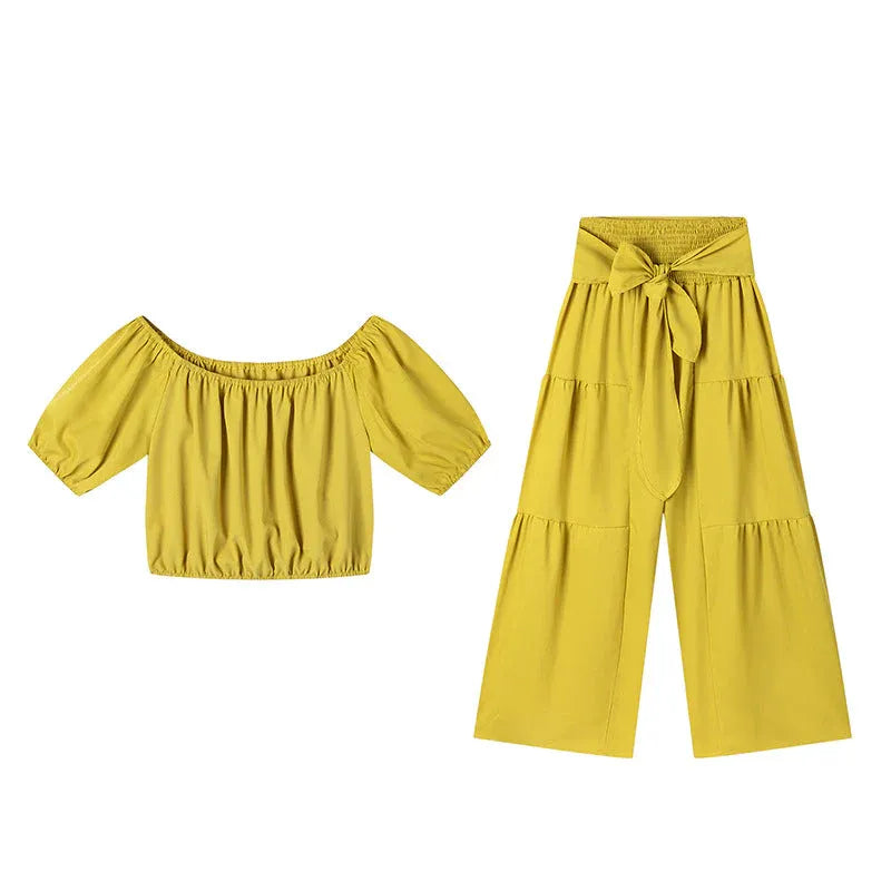 Women’s Off-Shoulder Crop Top & Wide-Leg Pants Set