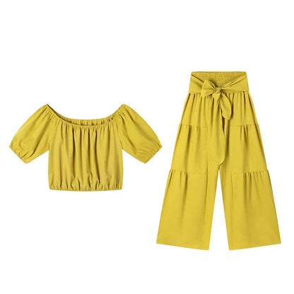Women’s Off-Shoulder Crop Top & Wide-Leg Pants Set
