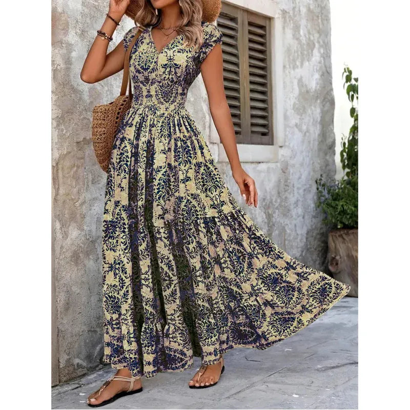 Women’s Floral Smocked Waist Maxi Dress