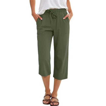 Women’s Wide Leg Cropped Linen-Blend Pants