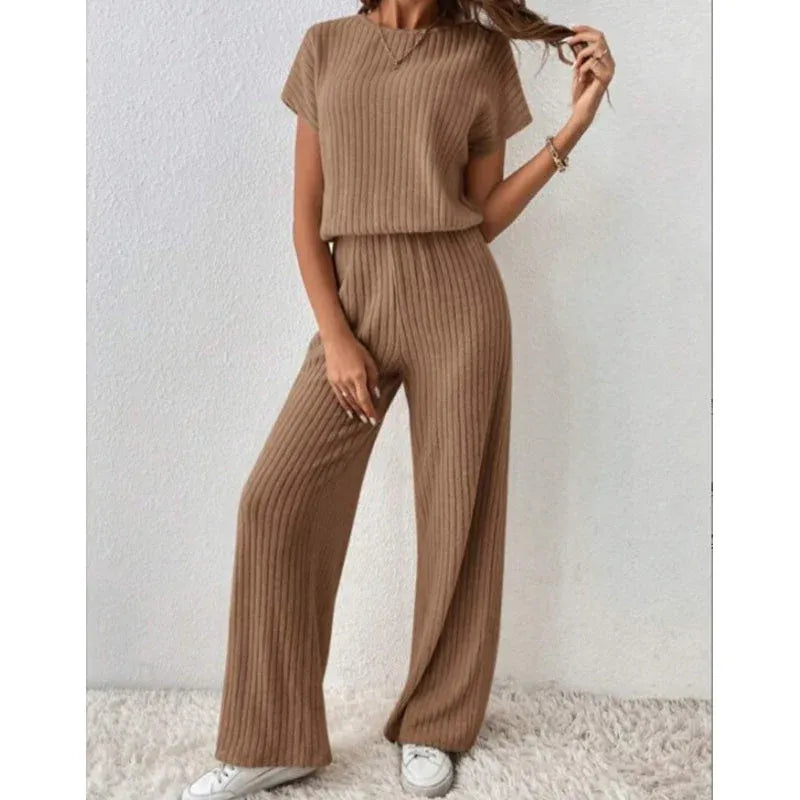 Women’s Ribbed Knit Top & Wide-Leg Pants Set