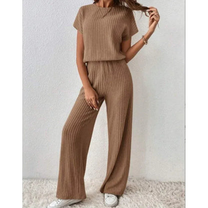 Women’s Ribbed Knit Top & Wide-Leg Pants Set