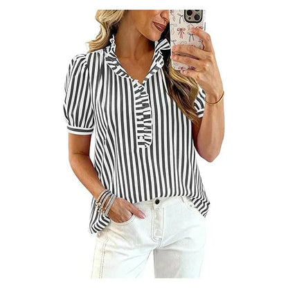Women’s Ruffle Trim Puff Sleeve Blouse