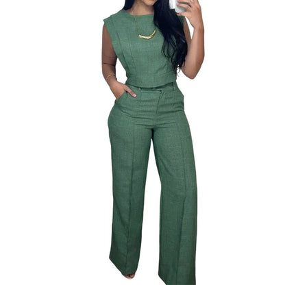 Women’s Sleeveless Crop Top & Wide-Leg Pants Set