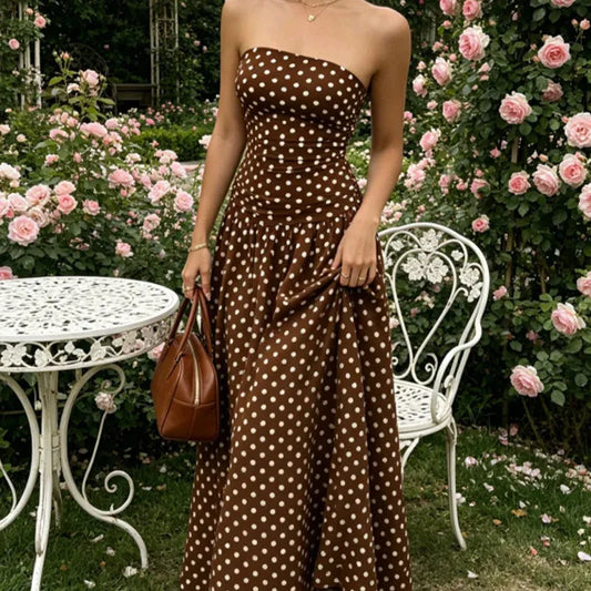 Women’s Strapless Polka Dot Maxi Dress