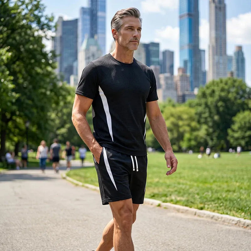 Men’s Waffle Knit T-Shirt and Shorts Set