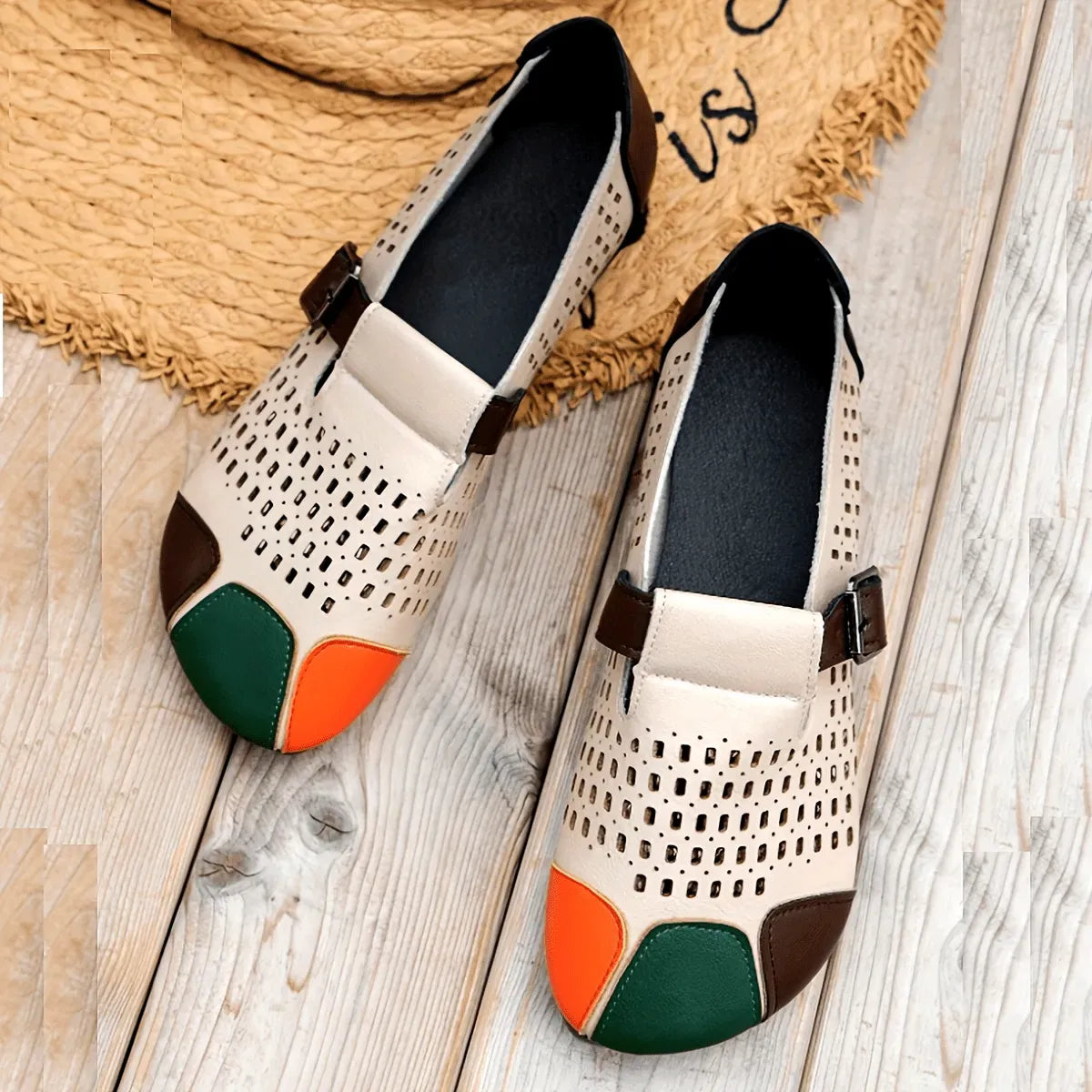 Women’s Perforated Colorblock Mary Jane Flats