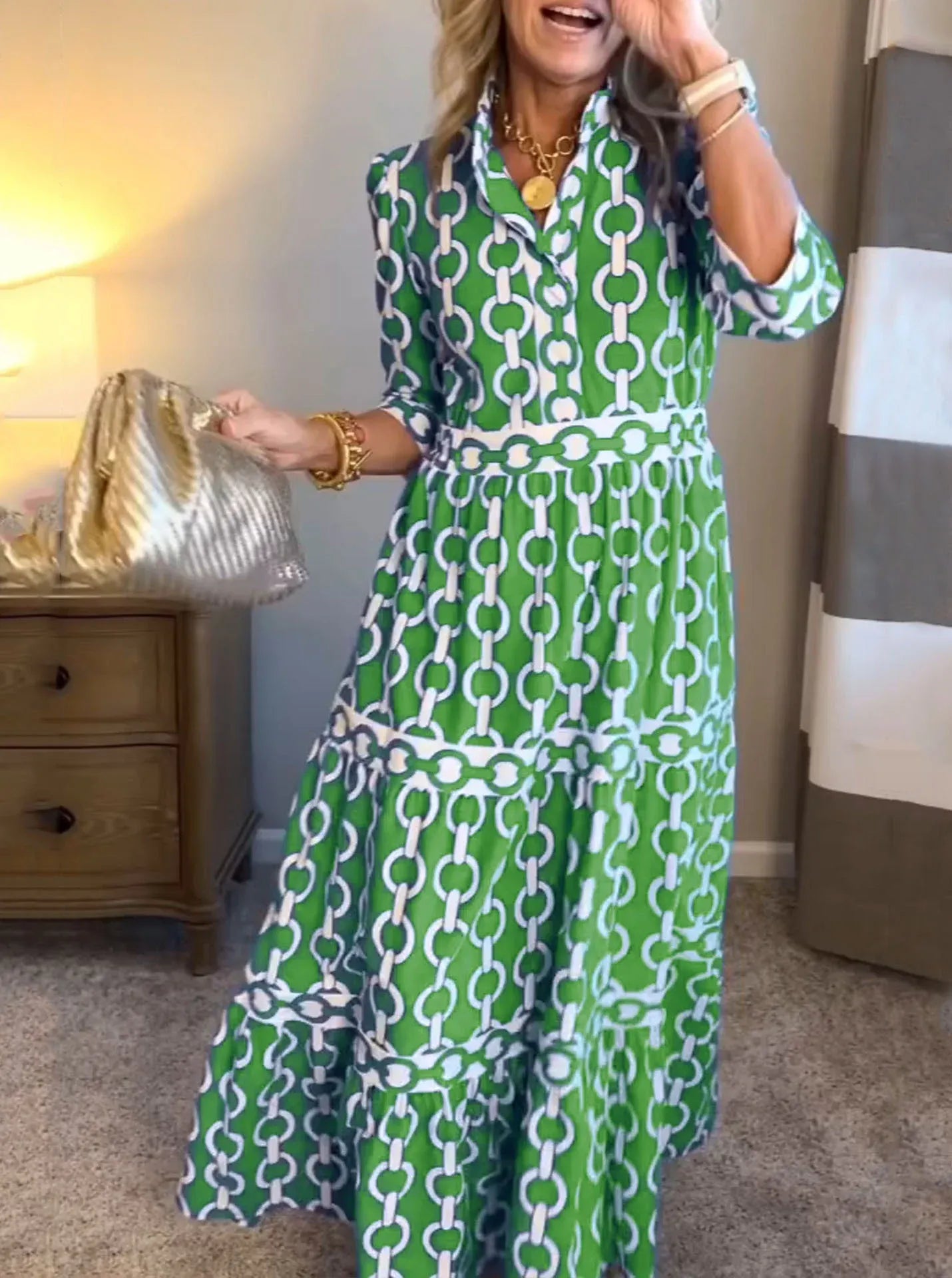 Women’s Printed V-Neck Maxi Dress