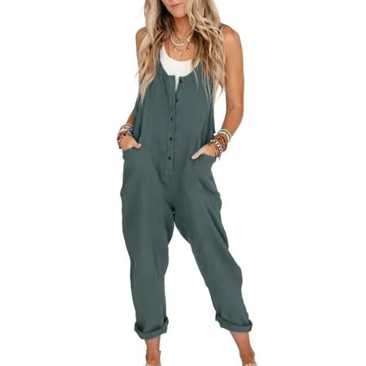 Women’s Relaxed Sleeveless Button Jumpsuit