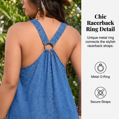 V-Neck Loose Fit Denim Maxi Dress