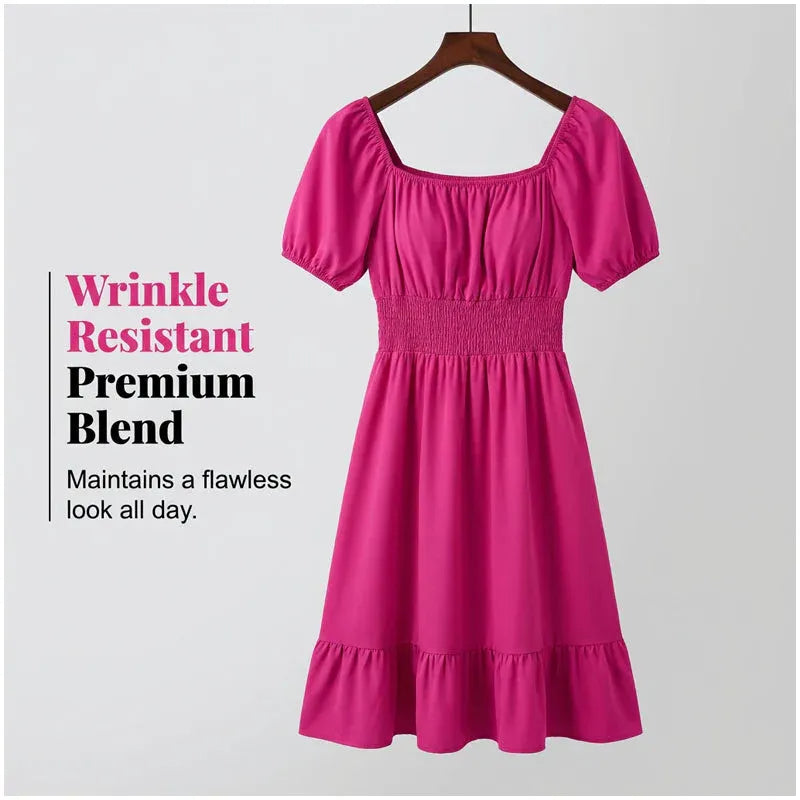 Women’s Smocked Square Neck Ruffle Hem Midi Dress