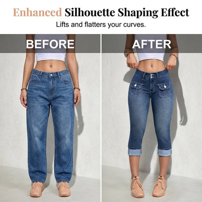 Slim Fit Stretch Denim Capri Pants with Cargo Pockets