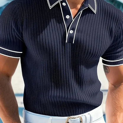 Men’s Ribbed Short Sleeve Polo Shirt