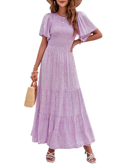Women’s Floral Smocked High-Waist Maxi Dress