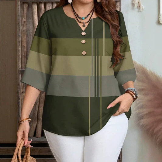 Women's Patterned V-Neck Buttoned Blouse
