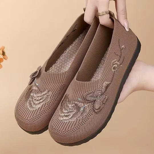 Women's Butterfly Embroidered Knit Loafers