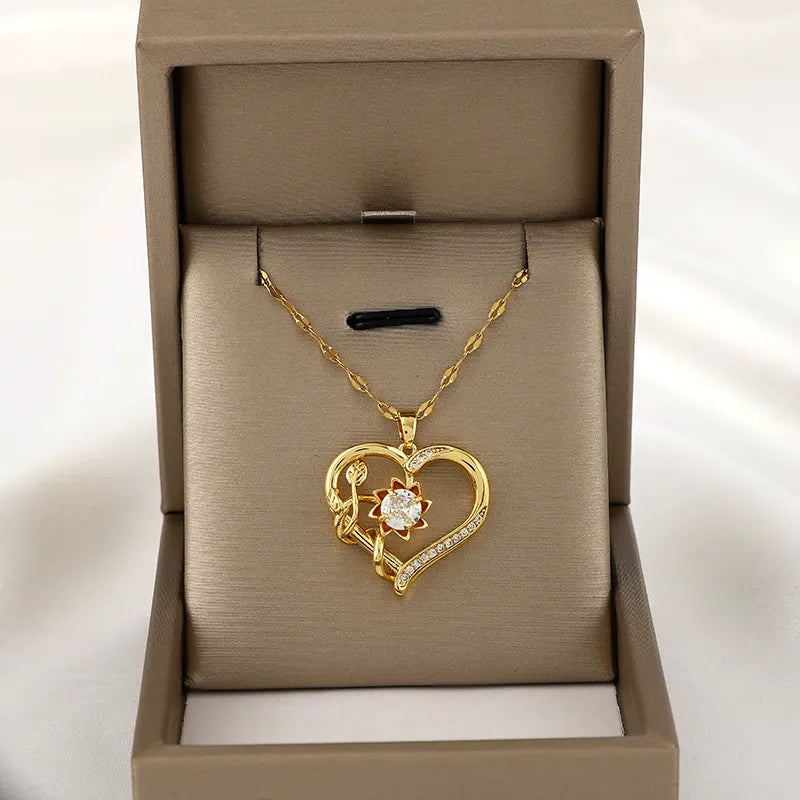 Heart-Shaped Cubic Zirconia Pendant Necklace