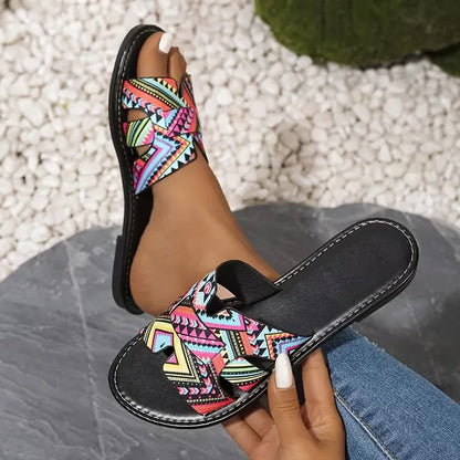 Women’s Printed Crisscross Flat Slide Sandals