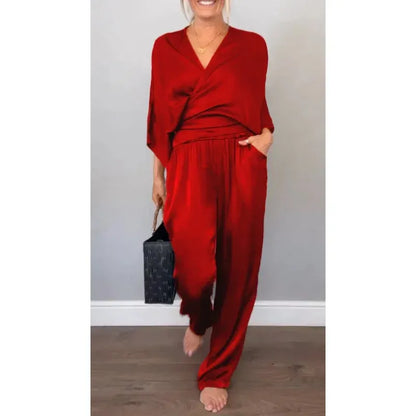 Women’s Wrap-Front Wide-Leg Jumpsuit