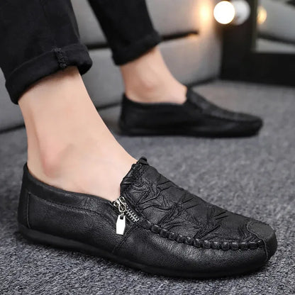 Men’s Casual Leather-Look Slip-On Loafers with Zipper