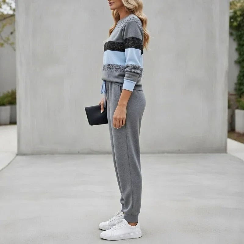 Women’s Striped Pullover and Jogger Pants Set