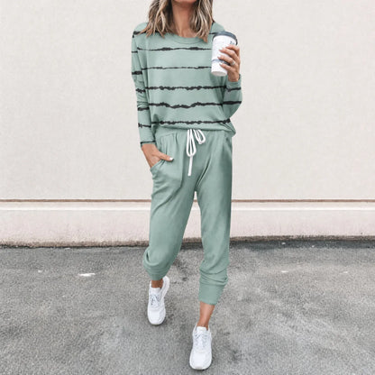 Women’s Striped Long Sleeve Top and Jogger Pants Set