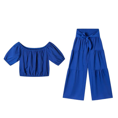 Women’s Off-Shoulder Crop Top & Wide-Leg Pants Set