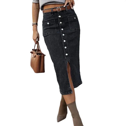 Women’s High-Waisted Button-Front Denim Midi Skirt