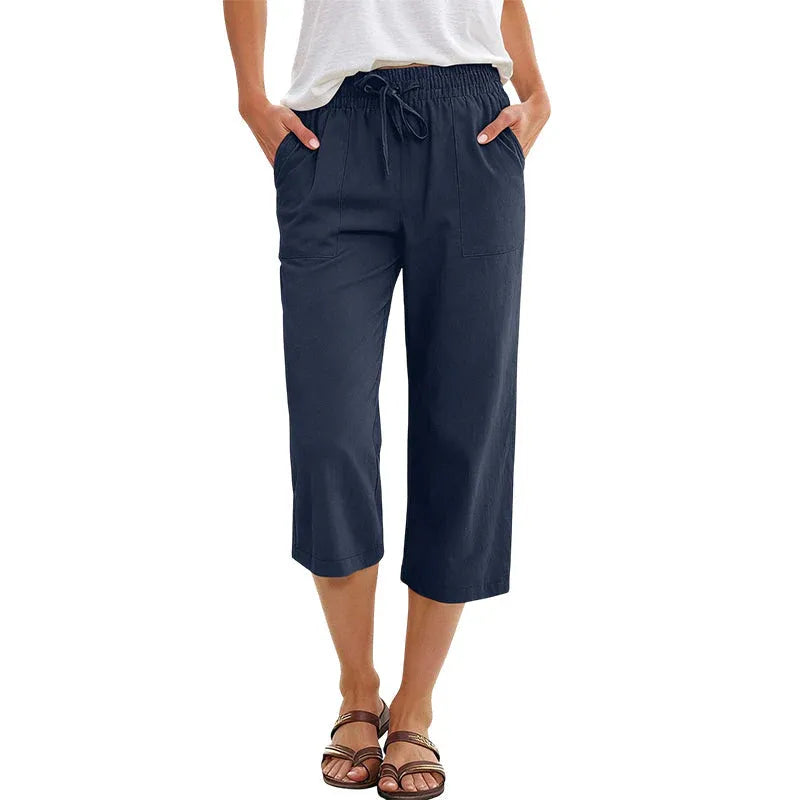 Women’s Wide Leg Cropped Linen-Blend Pants