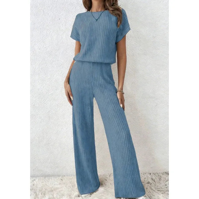 Women’s Ribbed Knit Top & Wide-Leg Pants Set