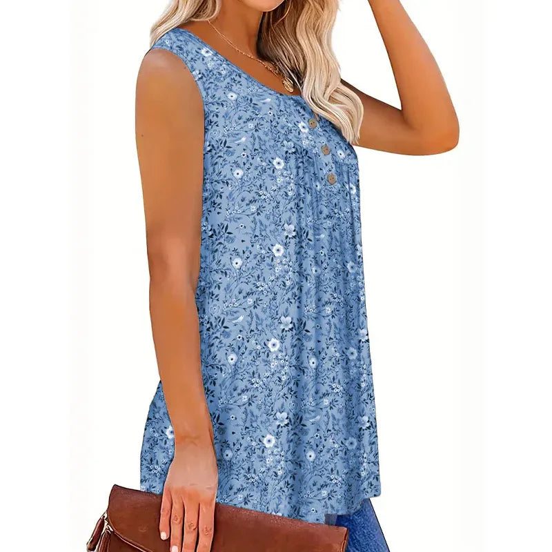 Women’s Floral Print Sleeveless Button Front Top