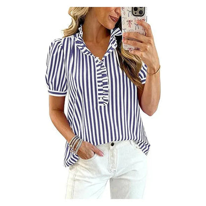 Women’s Ruffle Trim Puff Sleeve Blouse