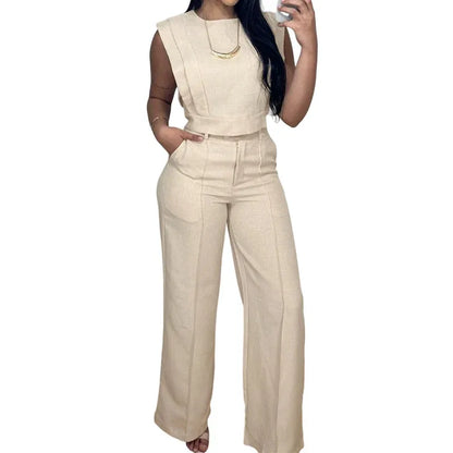 Women’s Sleeveless Crop Top & Wide-Leg Pants Set
